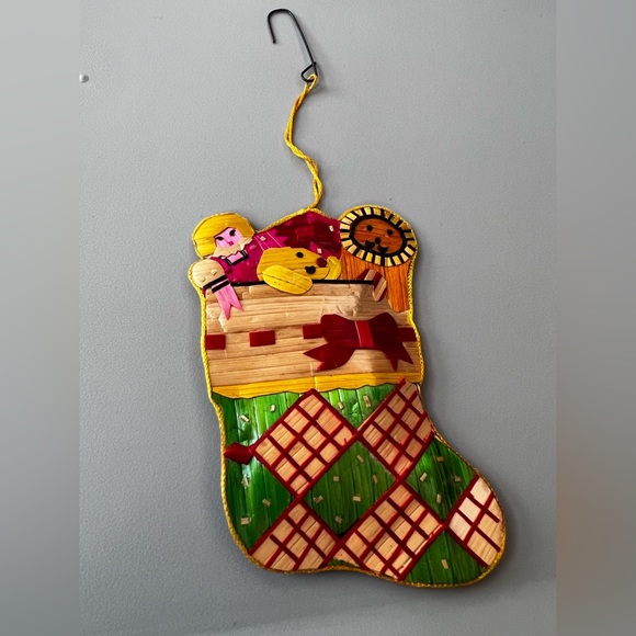 4” ornament straw woven Christmas Stocking vintage  1970s 80s? Import - Picture 2 of 3